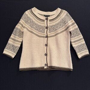 New York & Company Beige Brown Knit Sweater Button Front Acrylic Womens Small